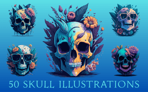 50 Floral Dead Skull Illustrations for Bold Design