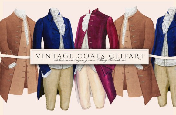 Men's Vintage Clothing Illustrations: Victorian & Regency Coat Clipart