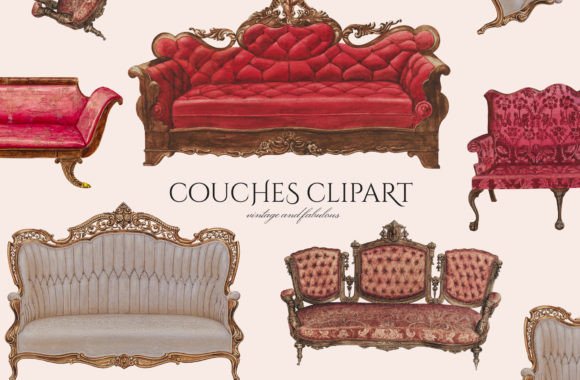 Sofa & Couch Clipart: Vintage Elegance for Modern Projects