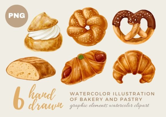 Watercolor Illustrations of Bakery and Pastry: Sweet Design Assets